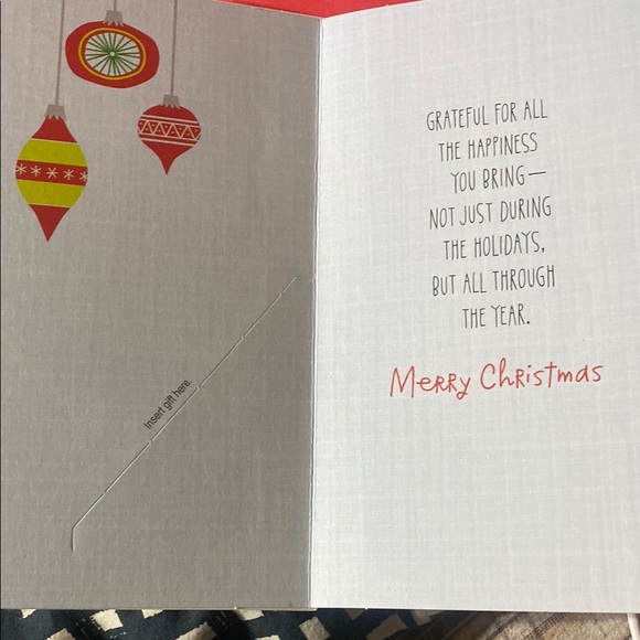 Holiday Greeting Card with Red and Green Ornaments - Picture 2 of 3